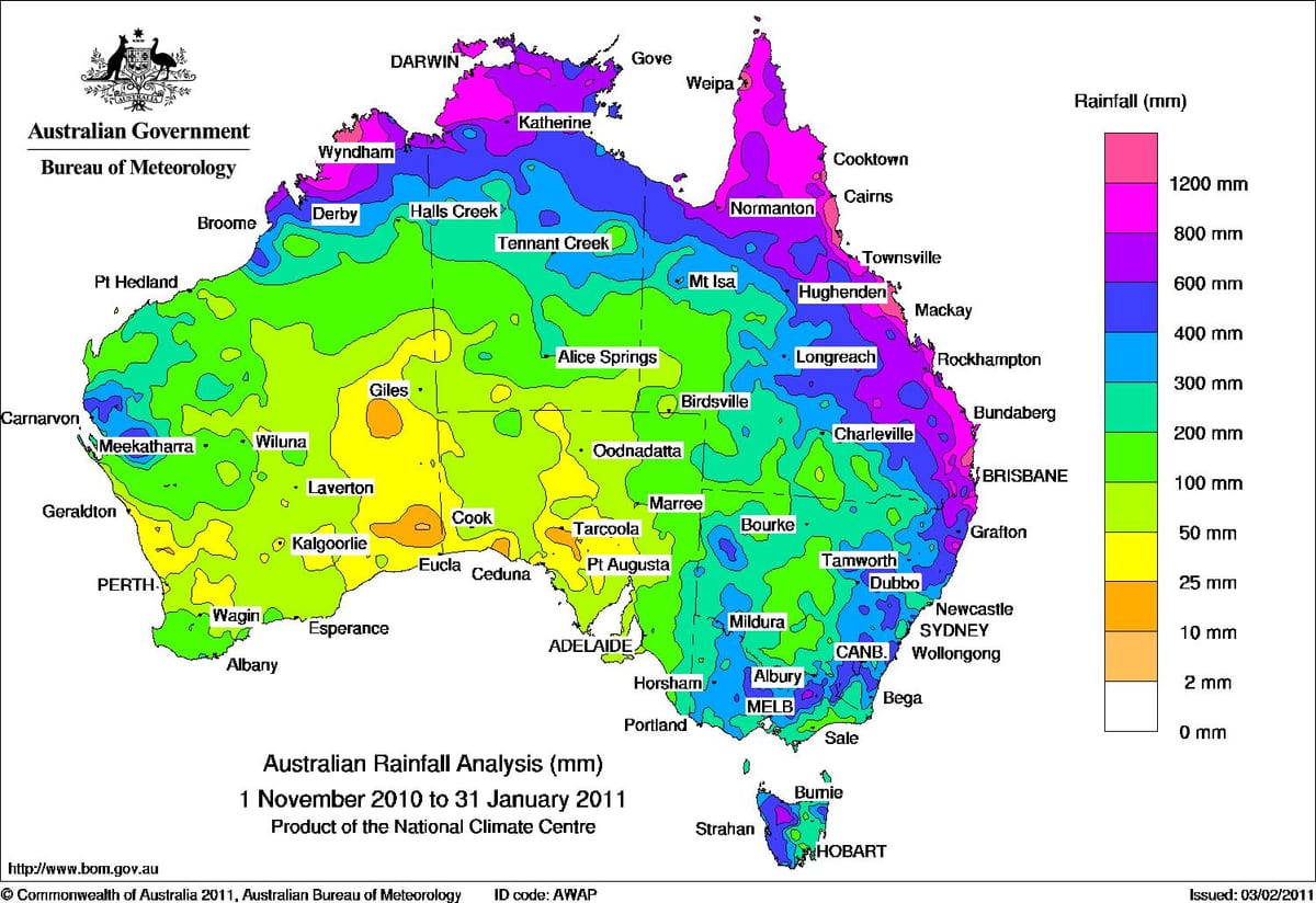 Melbourne déšť mapě