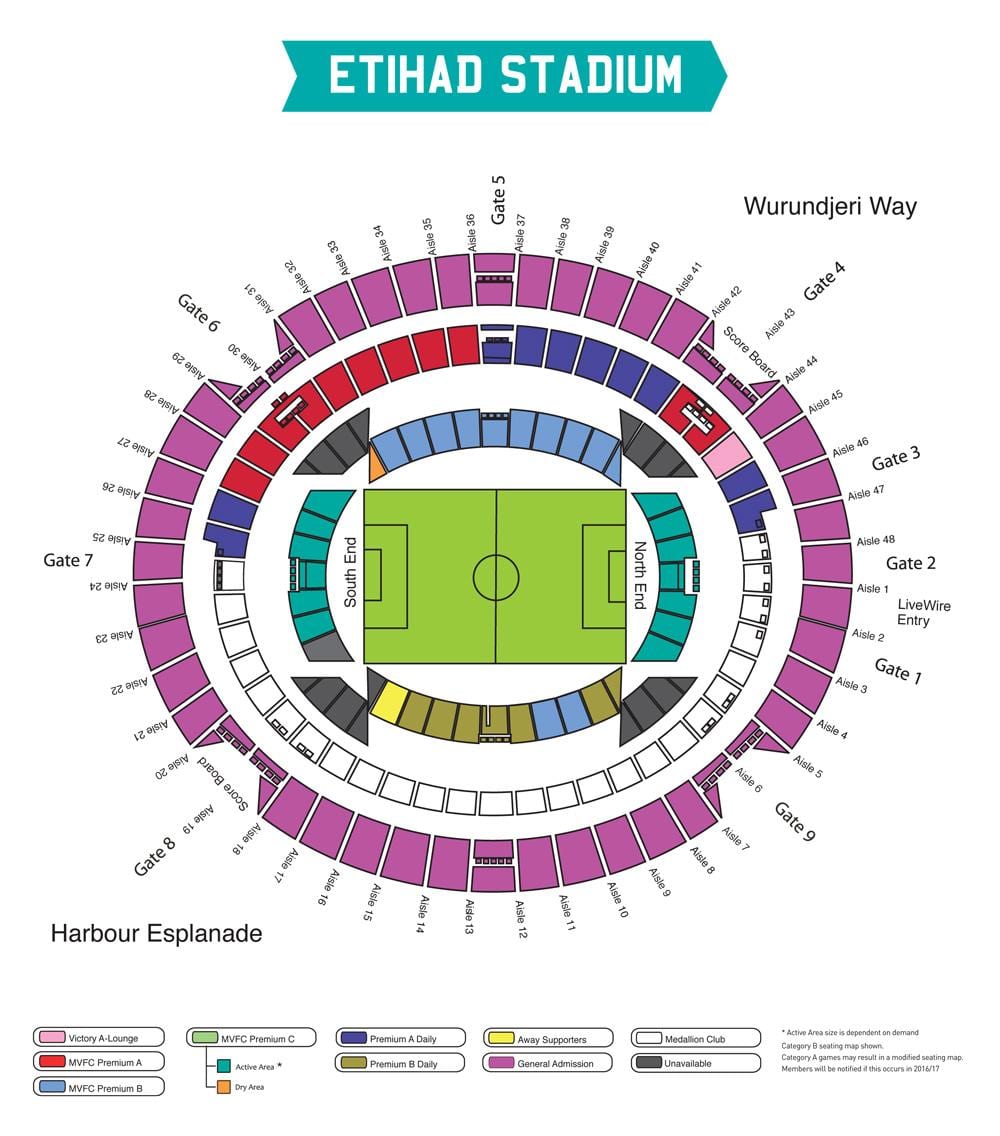 mapa Etihad stadium v Melbourne
