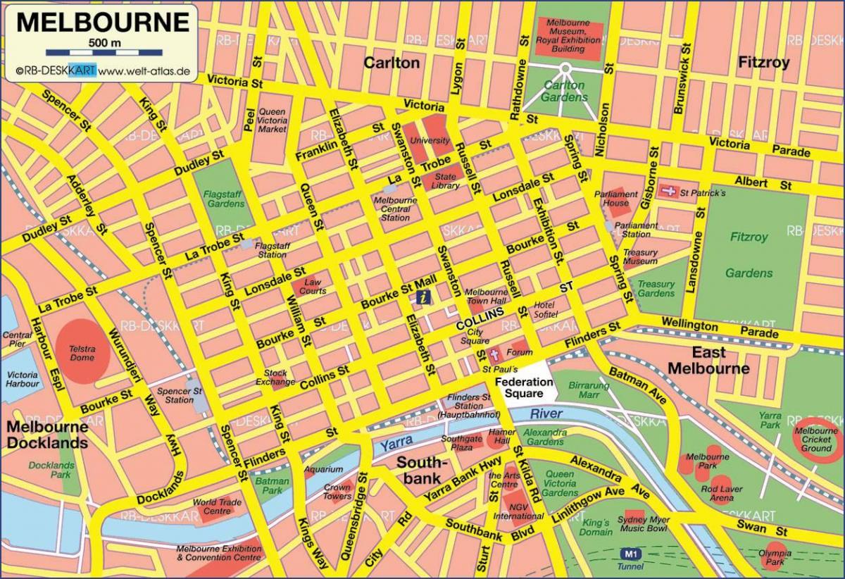 mapa města Melbourne
