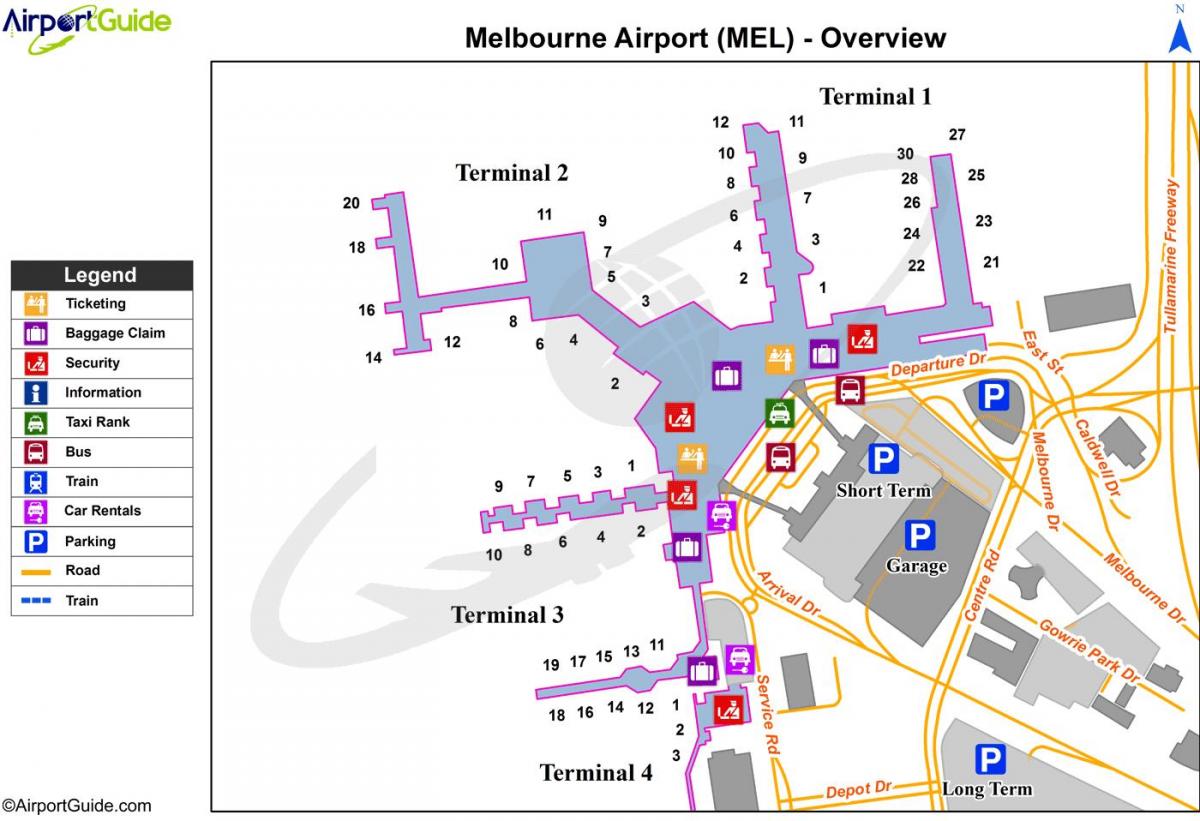 Melbourne Tullamarine letiště mapě