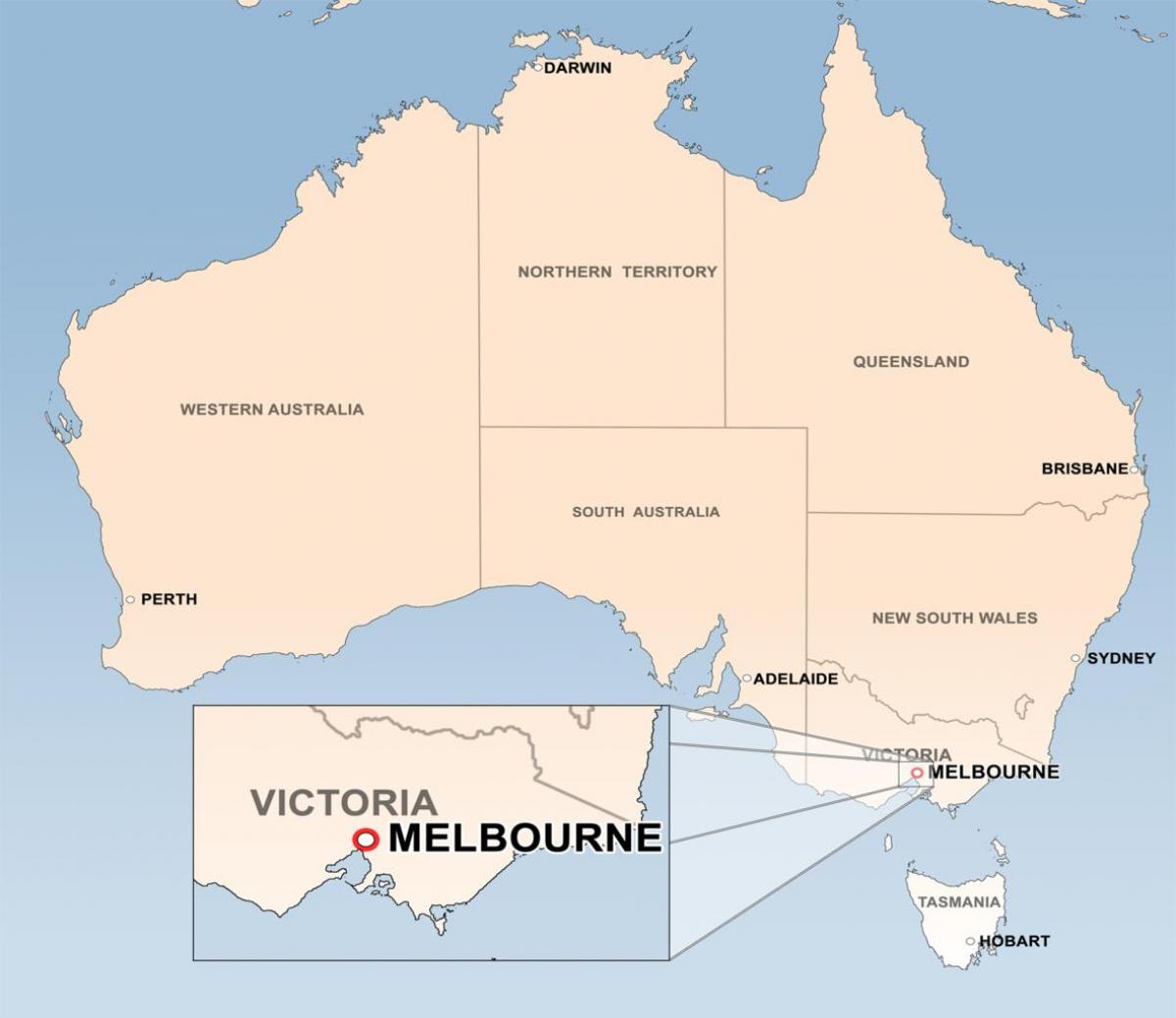 mapa Melbourne, Austrálie