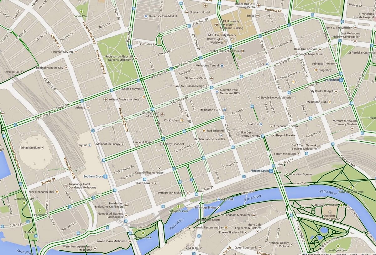 mapa cbd ve městě Melbourne
