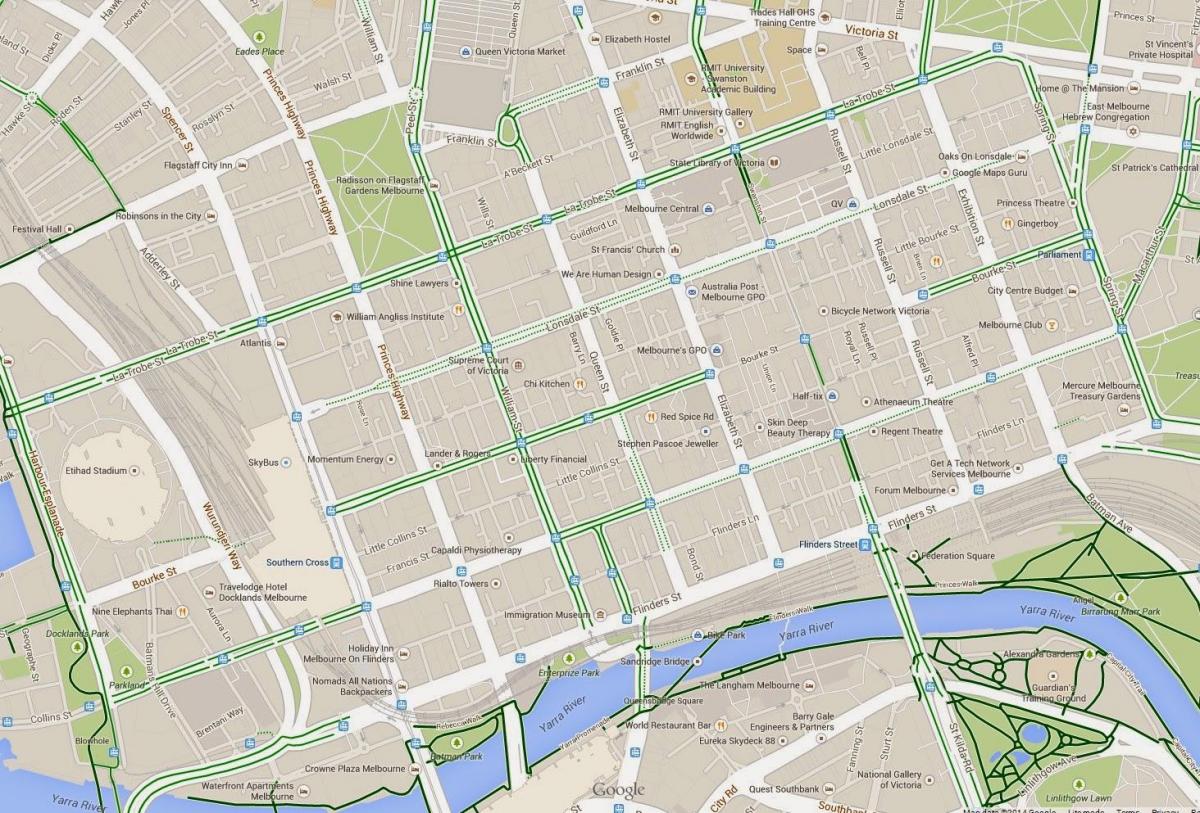mapa cbd ve městě Melbourne