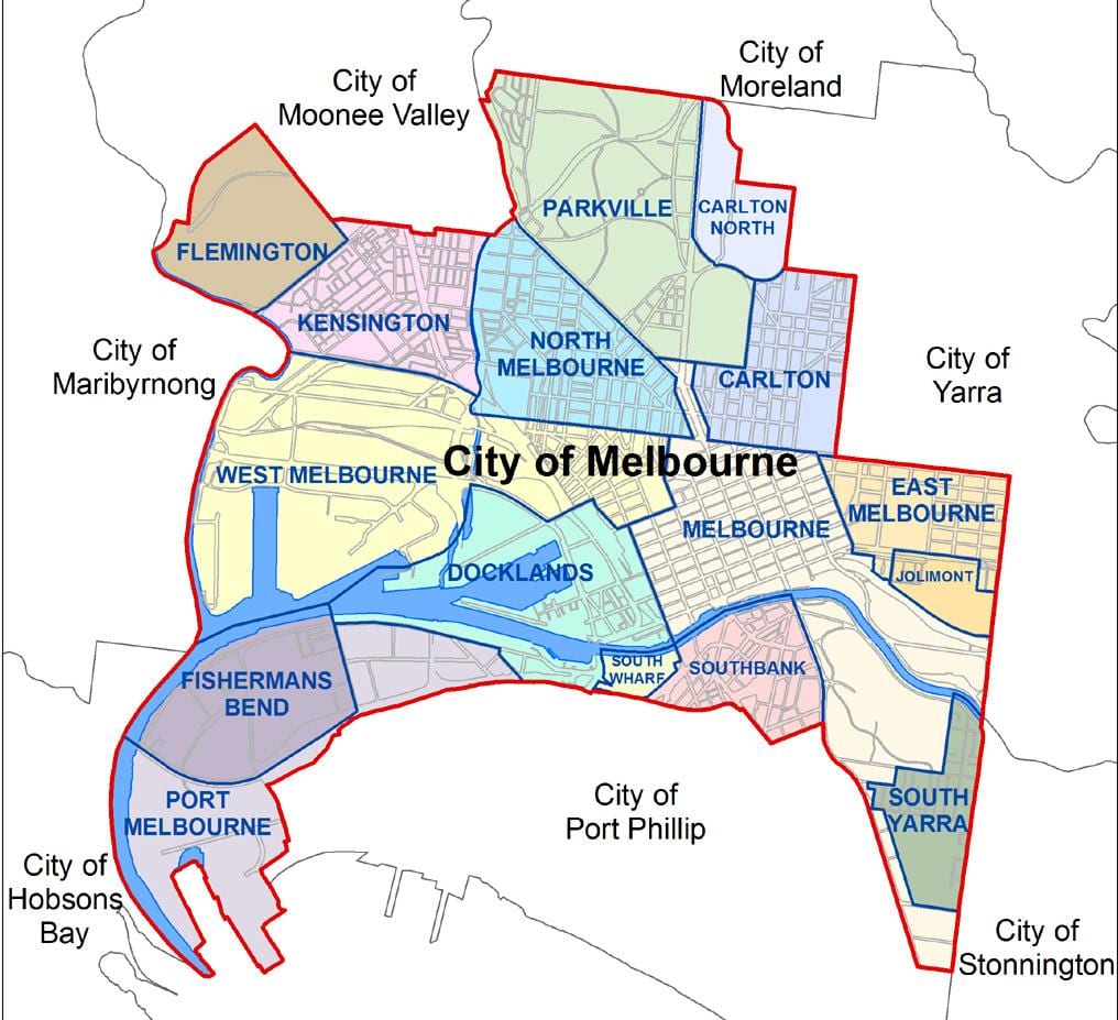 mapa Melbourne předměstí