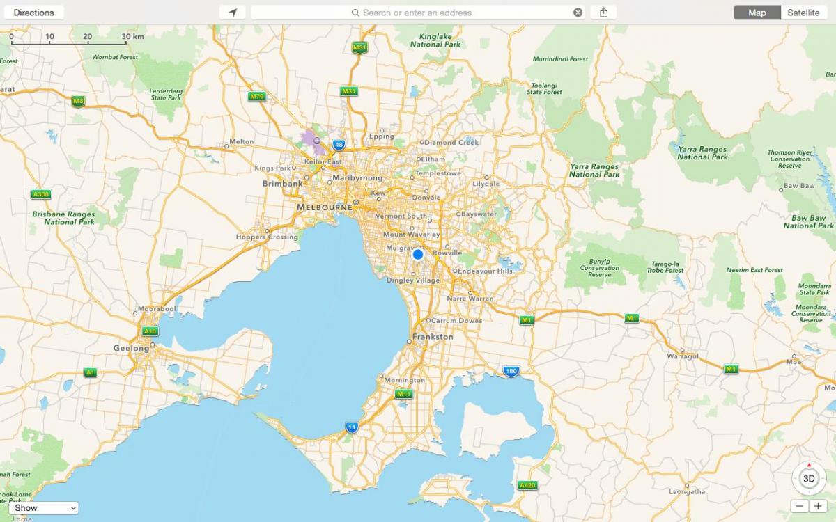 mapa Melbourne a předměstí