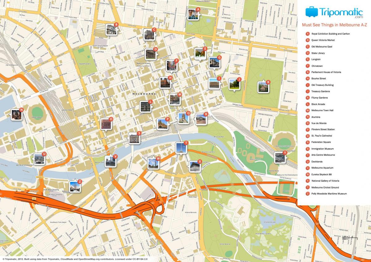 Melbourne cestovního ruchu mapě
