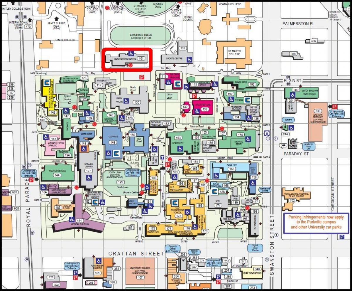 mapa Melbourne university