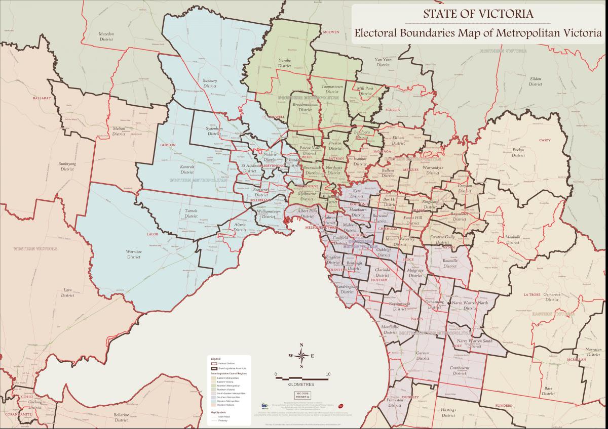 mapa Melbourne východní předměstí