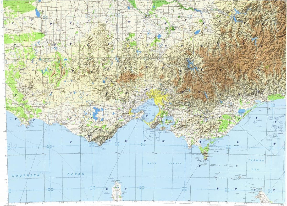 topografická mapa Melbourne