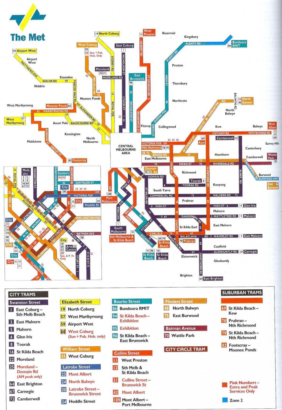 Melbourne veřejné dopravy mapu