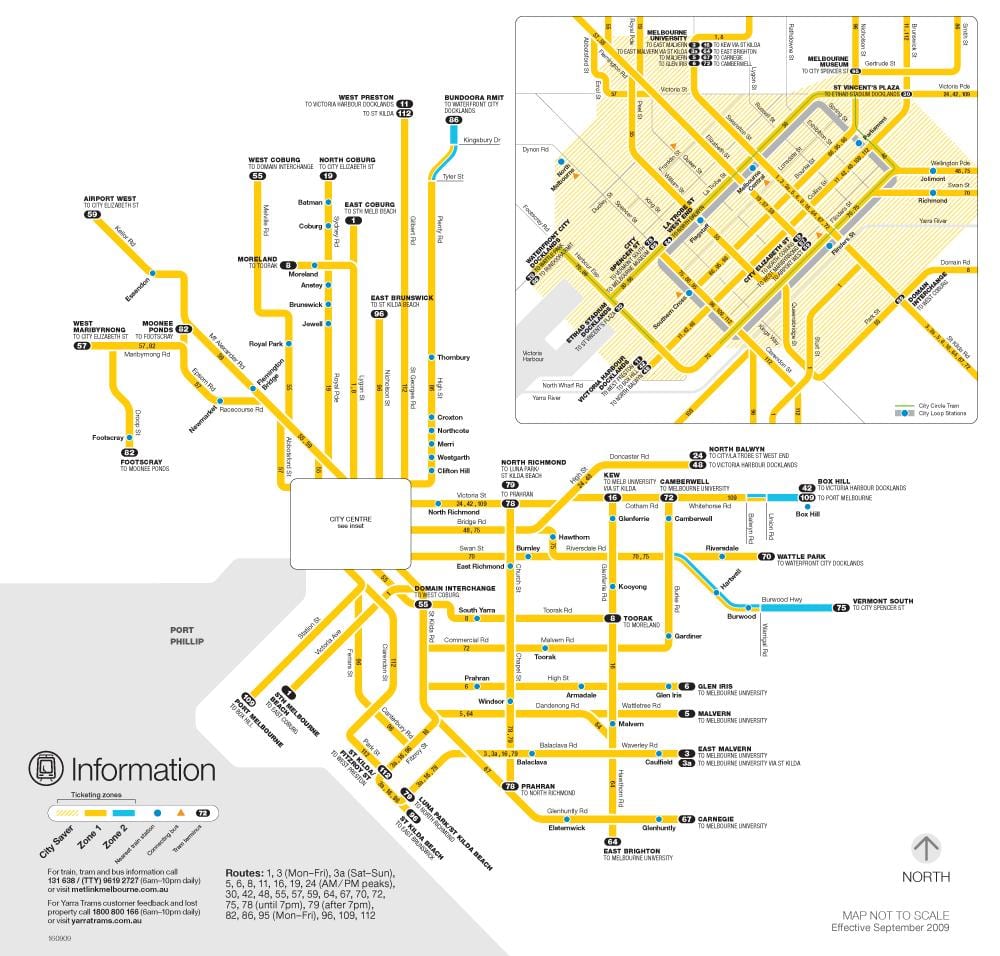 Yarra tramvaje mapě