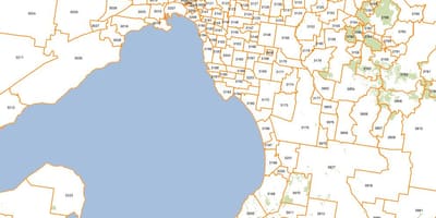 Mapa Melbourne psč