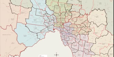 Mapa Melbourne východní předměstí