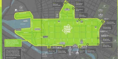 Melbourne zdarma tramvaj zóna mapě