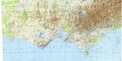 Topografická mapa Melbourne